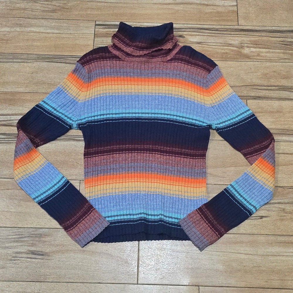 American Eagle‎ Multicolored Striped Ribbed Turtleneck Sweater XS - Picture 3 of 3